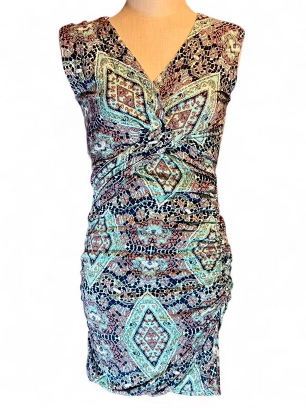 💠Kut from the Kloth Sleeveless Bodycon V-Neck Mini Wrap Dress • Blue Print